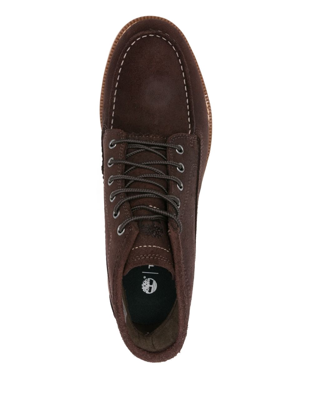 TIMBERLAND Stivaletto marrone scuro in pelle con logo impresso 