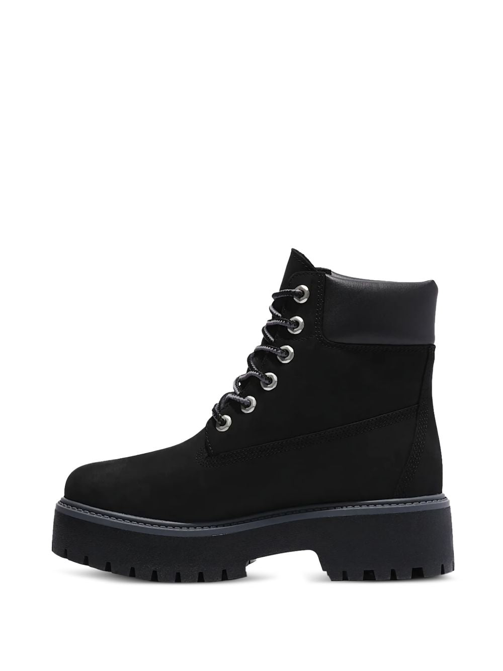 TIMBERLAND Stivaletti neri in suede con stringhe e suola carrarmato 