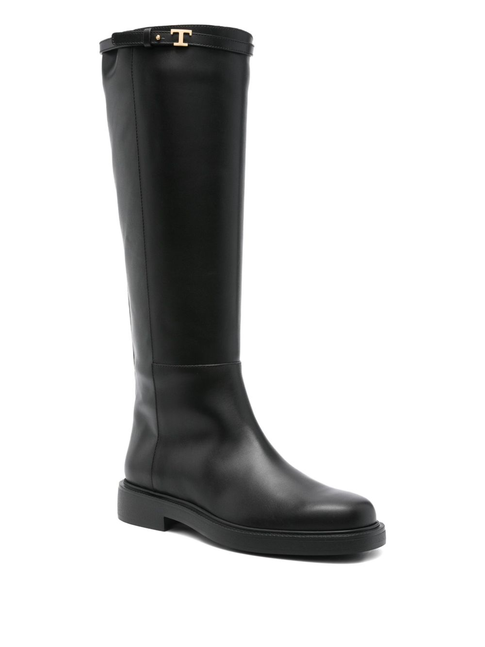 TODS Stivale alto in pelle nero con cinturino e fibbia 