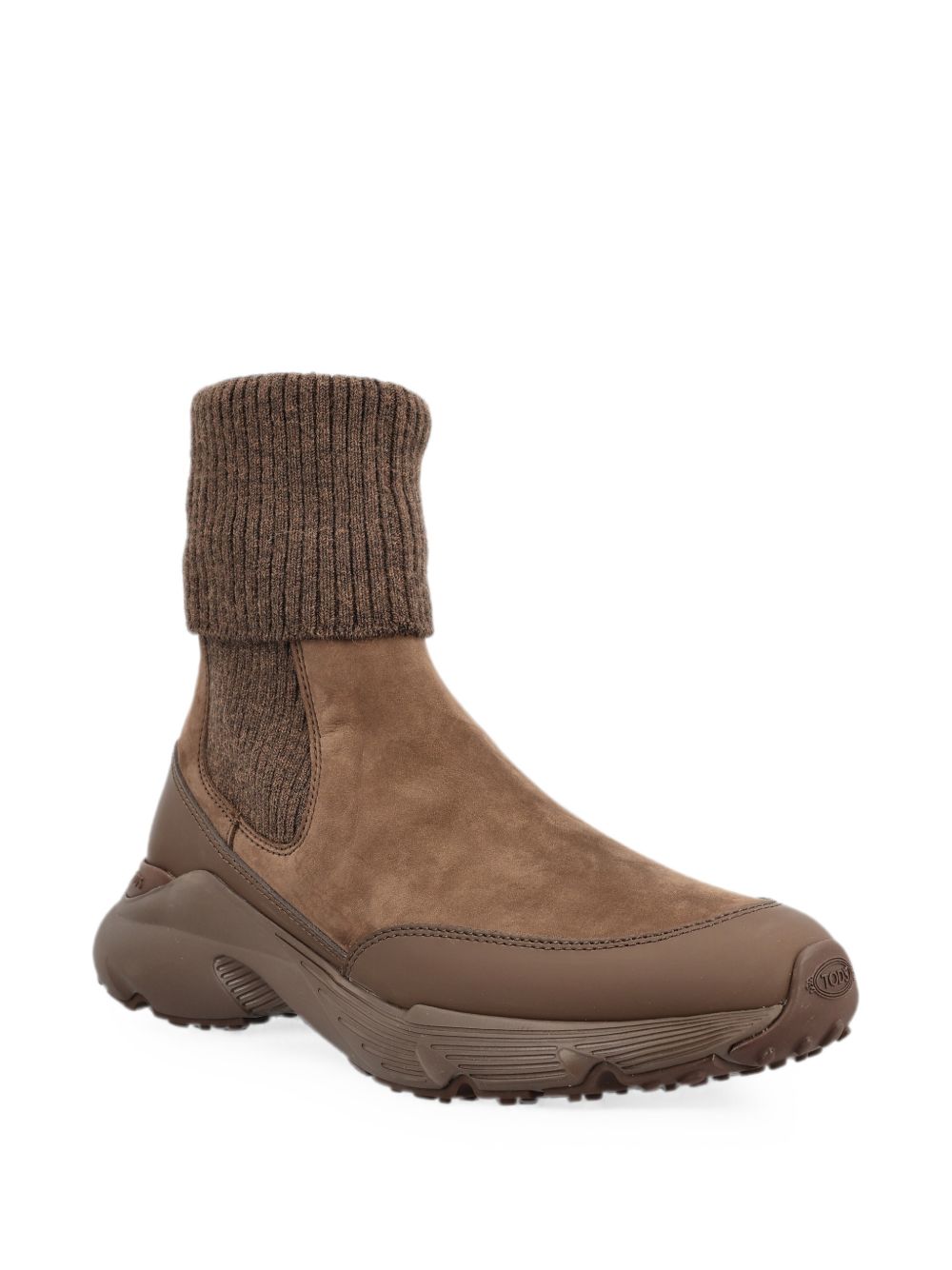 TODS Stivaletto Umo marrone in suede con design a calzino e suola sportiva 