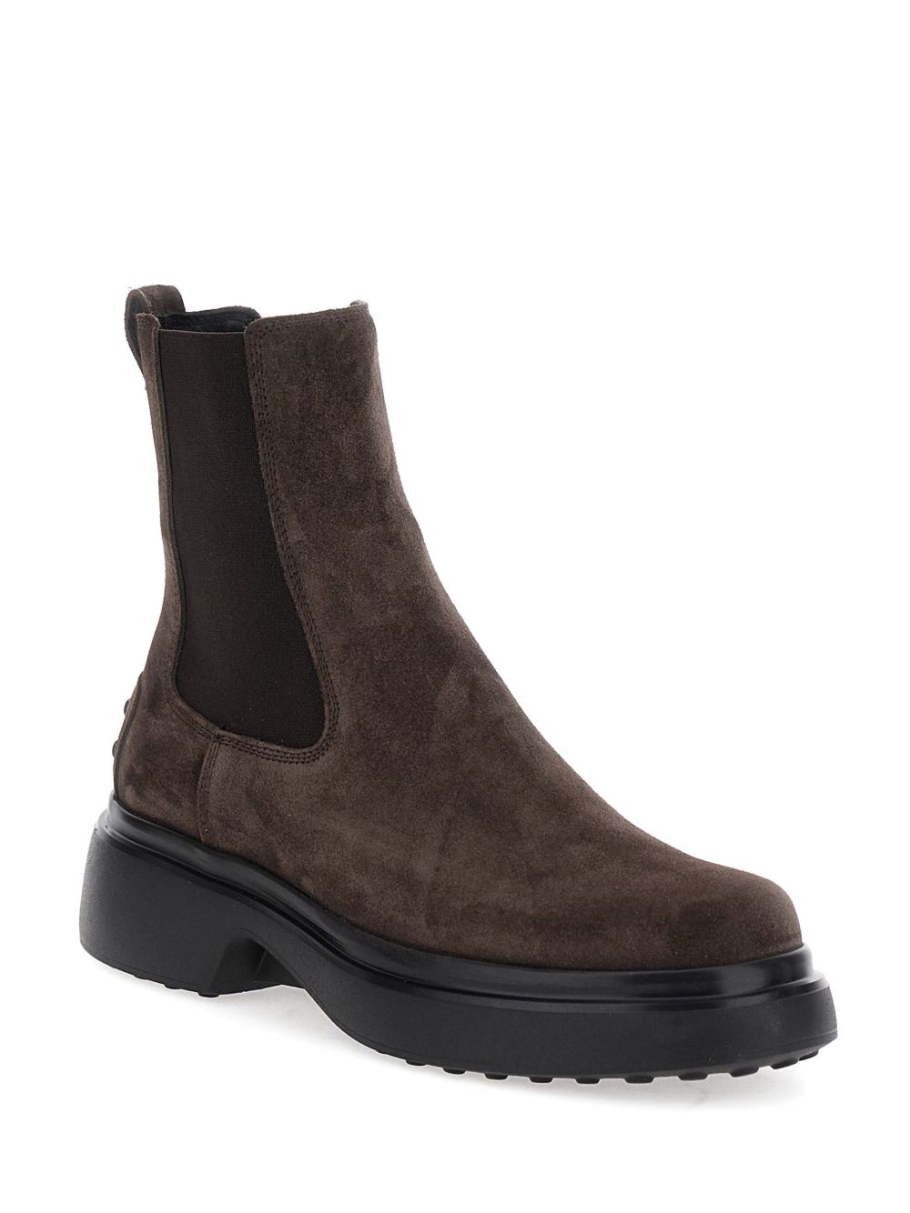 TODS Stivaletti marroni in suede con elastico alla caviglia e sul collo del piede 