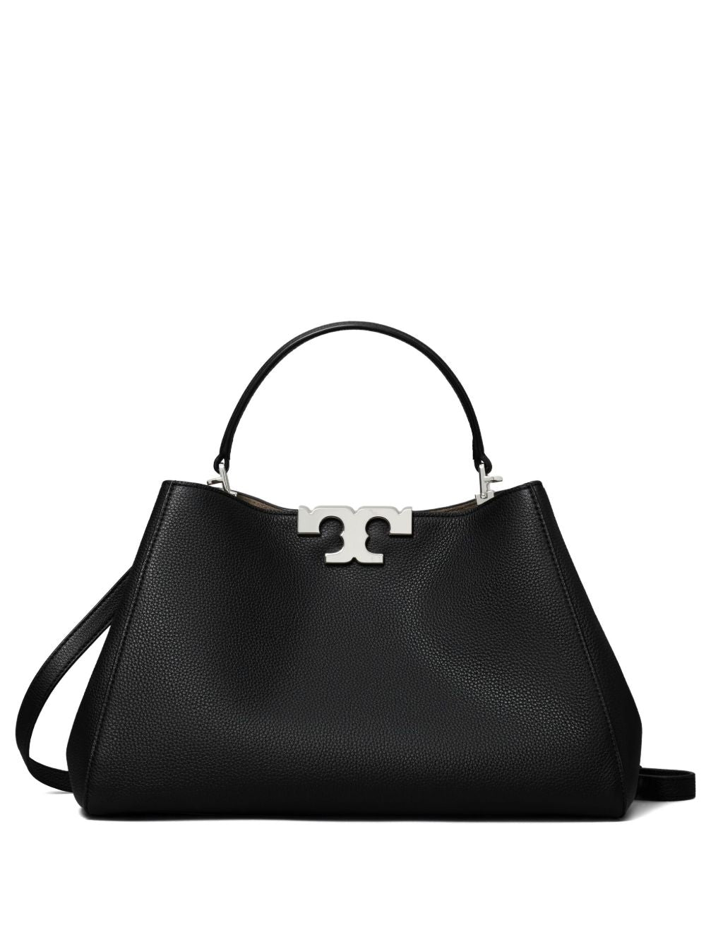 TORY BURCH Borsa a mano Eleanor in pelle di vitello nera con logo argento 