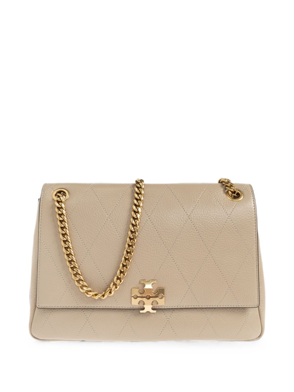TORY BURCH Borsa Charlie Quilted Shoulder Bag in pelle beige trapuntata 