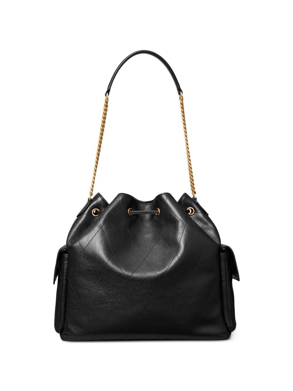 TORY BURCH Borsa a spalla Charlie grande trapuntata in pelle martellata con catena 