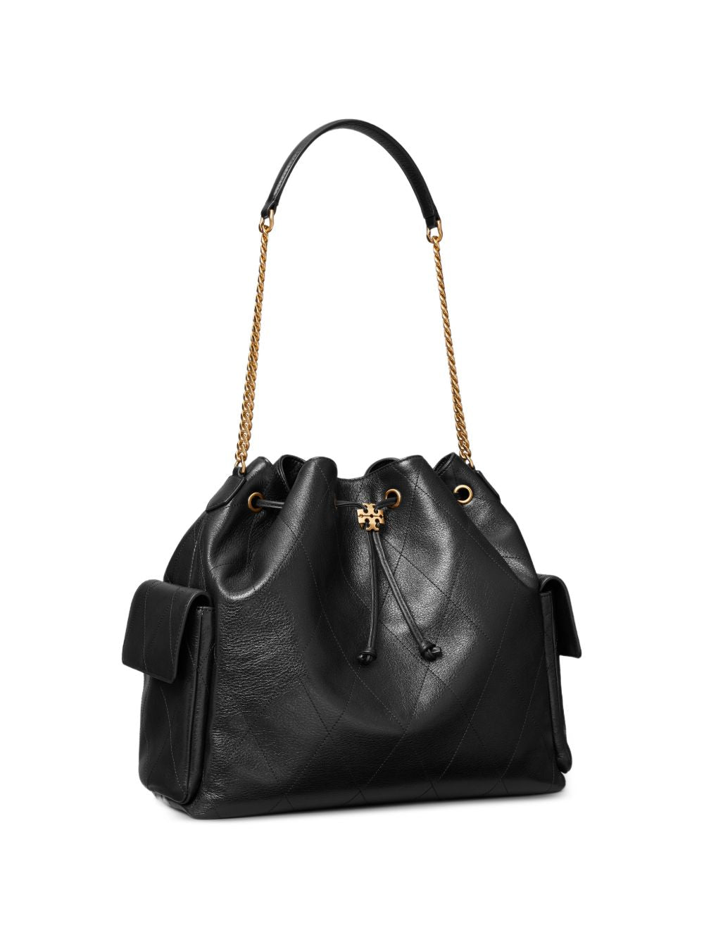 TORY BURCH Borsa a spalla Charlie grande trapuntata in pelle martellata con catena 