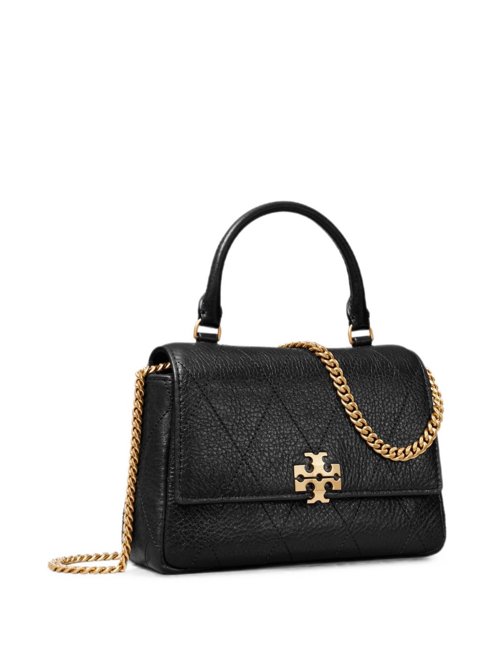 TORY BURCH Borsa a mano Charlie in pelle nera con logo e catena dorata 