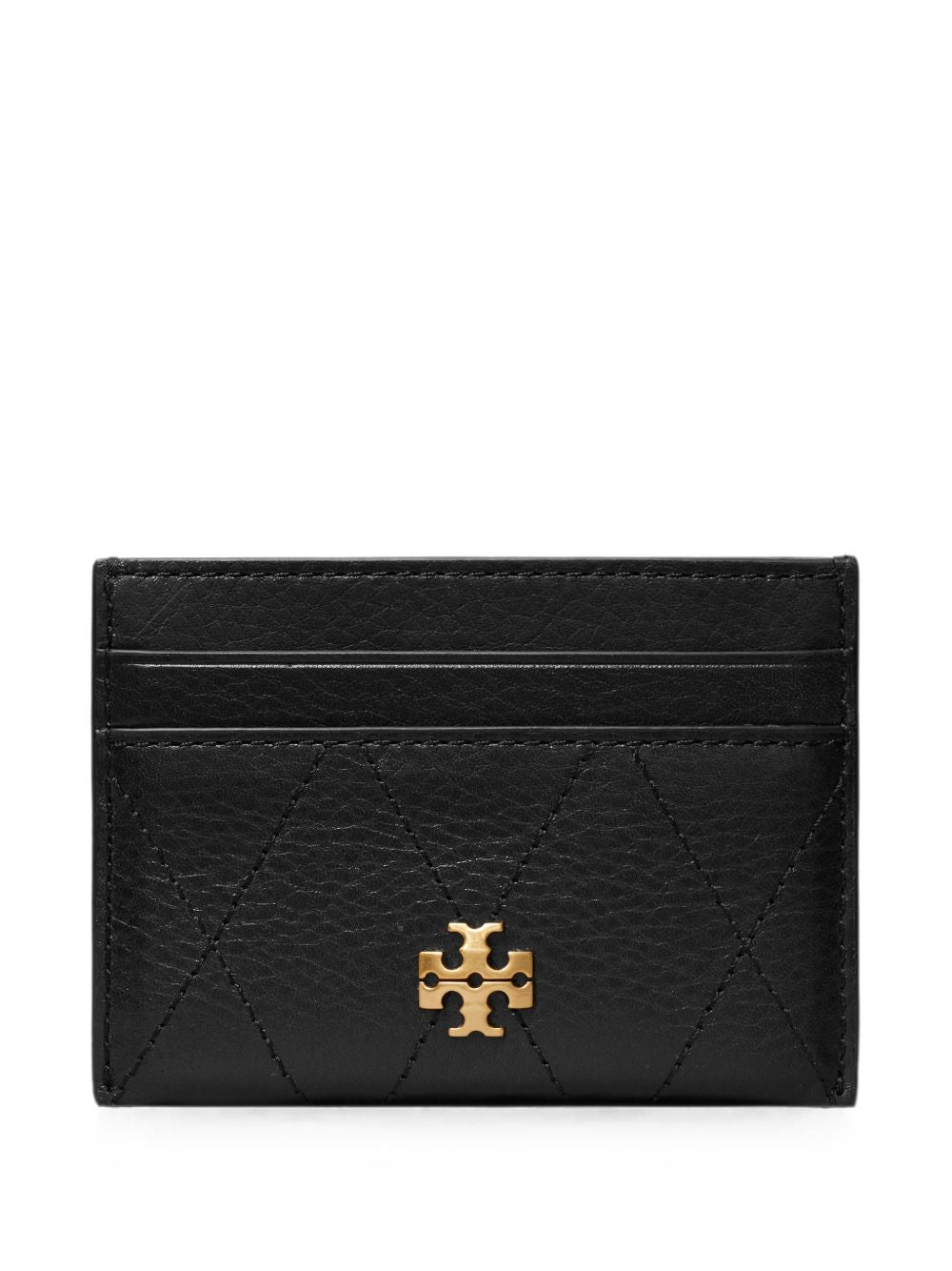 TORY BURCH Portacarte Charlie in pelle nera con logo dorato 