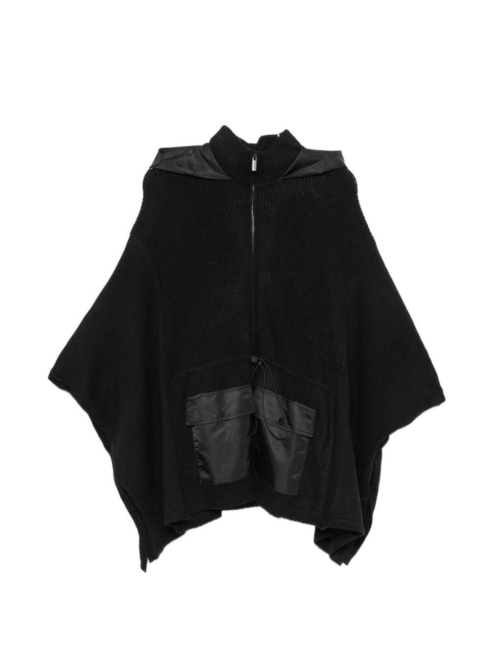 TWINSET Poncho nero con zip e cappuccio 