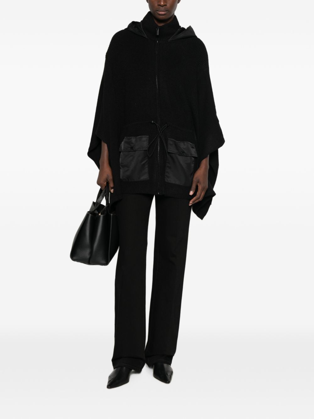 TWINSET Poncho nero con zip e cappuccio 