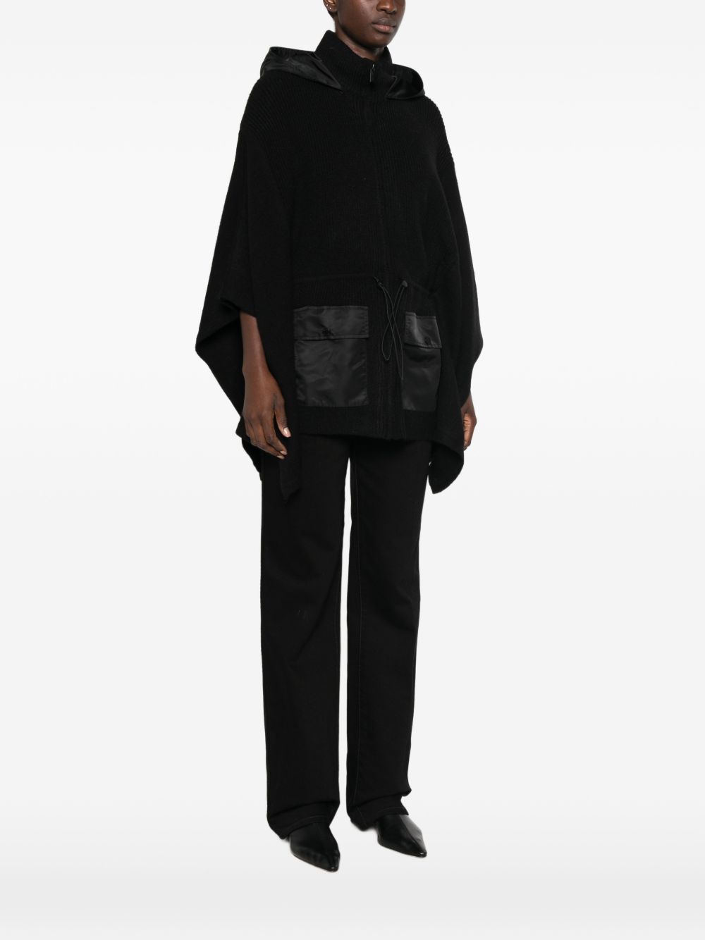 TWINSET Poncho nero con zip e cappuccio 