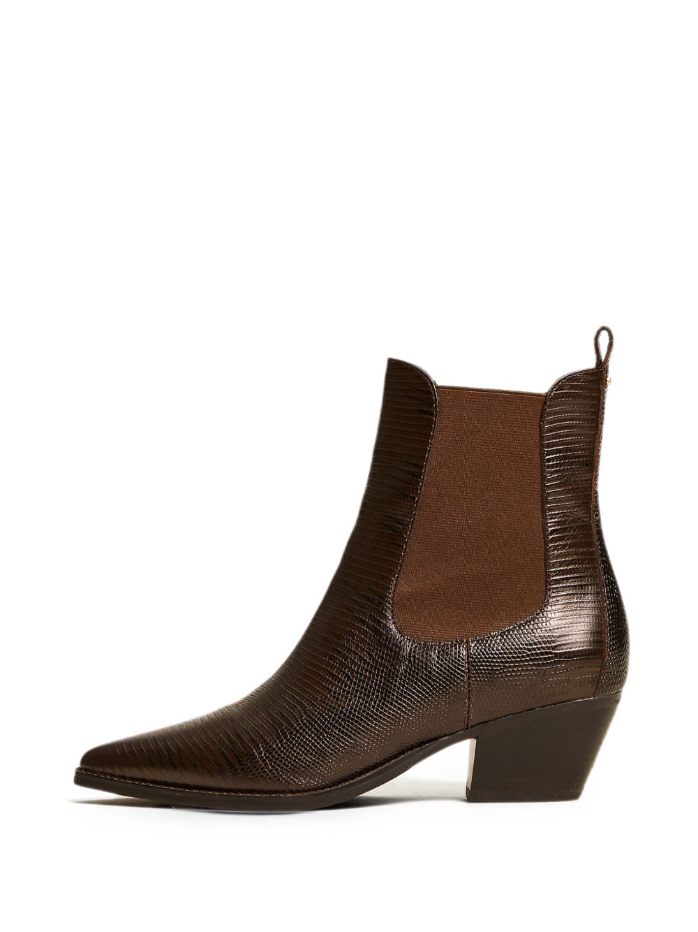 TWINSET Stivaletto texano marrone a punta con texture elastica 