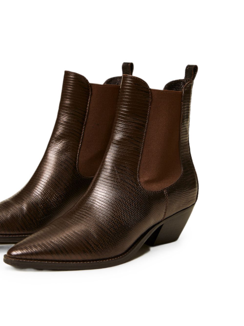 TWINSET Stivaletto texano marrone a punta con texture elastica 
