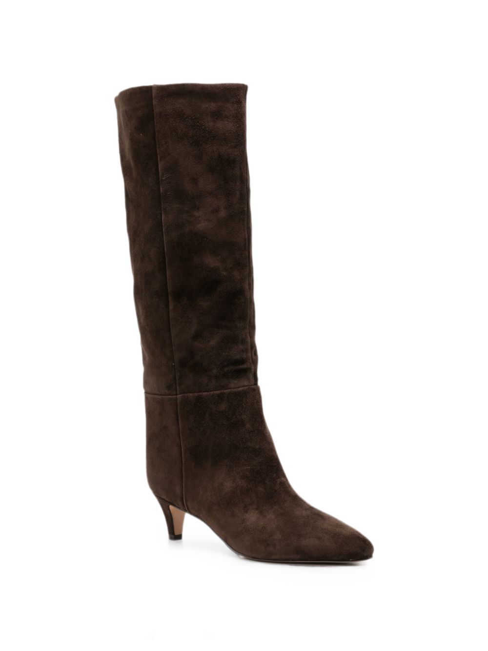 TWINSET Stivale alto marrone in suede ecopelle con tacco e punta stondata 