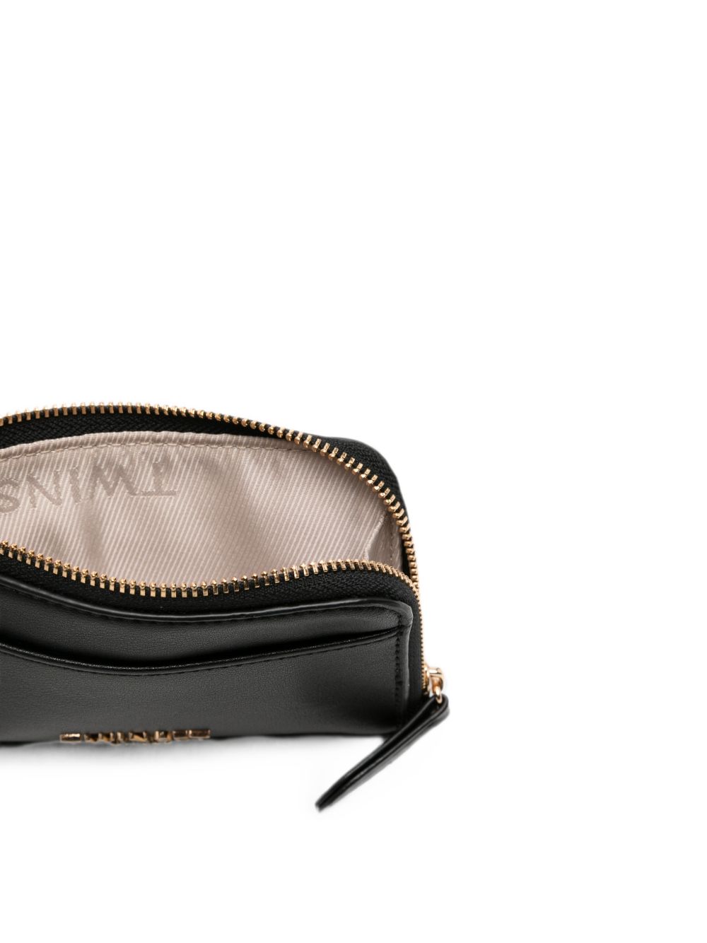 TWINSET Portacarte nero in ecopelle con zip e catenina dorata 