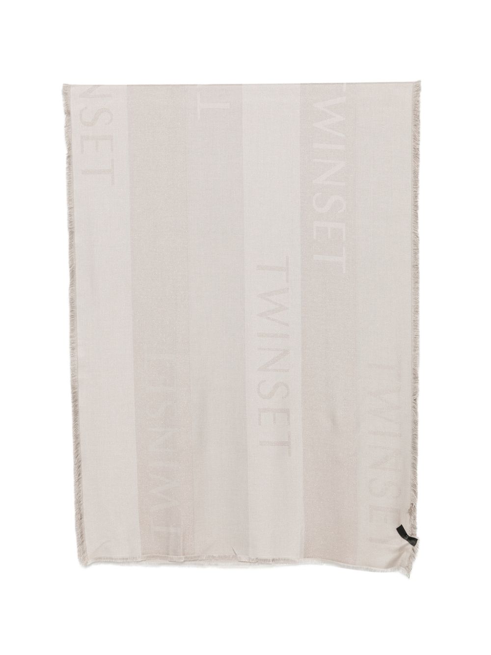 TWINSET Sciarpa beige chiaro a righe con logo frontale e motivo logo all-over 