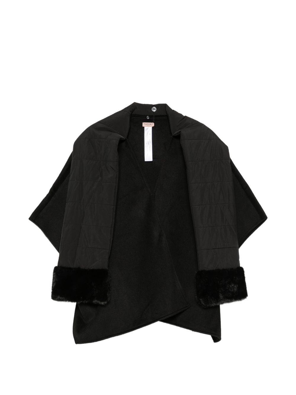 TWINSET Mantella nera con dettagli in ecopelliccia 