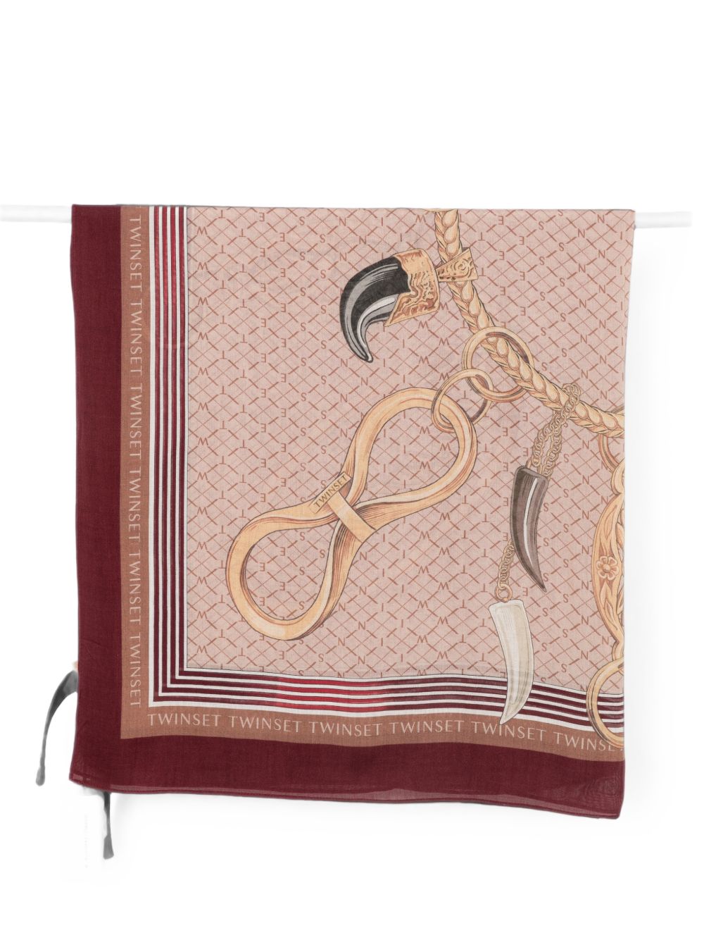 TWINSET Foulard rosso in misto lana con stampa grafica a catenina 