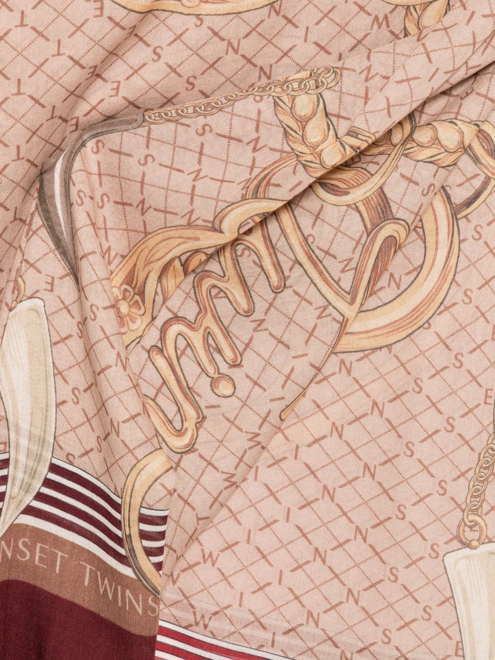 TWINSET Foulard rosso in misto lana con stampa grafica a catenina 