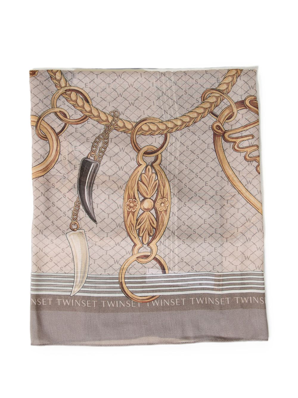 TWINSET Foulard grigio in misto lana con stampa grafica a catenina 
