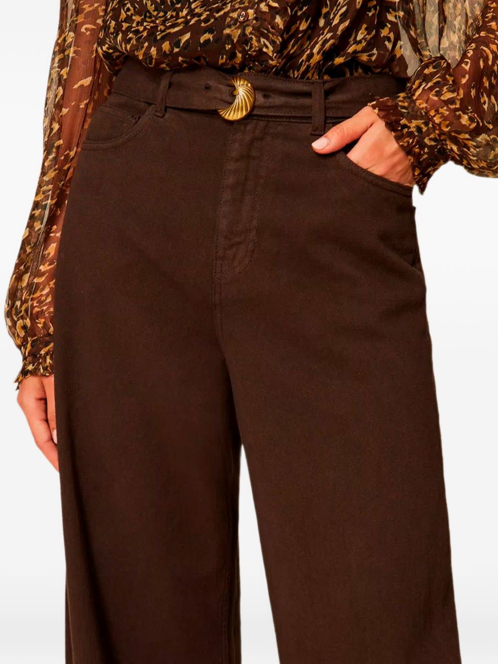 TWINSET Jeans wide leg marroni con cintura e fibbia dorata 