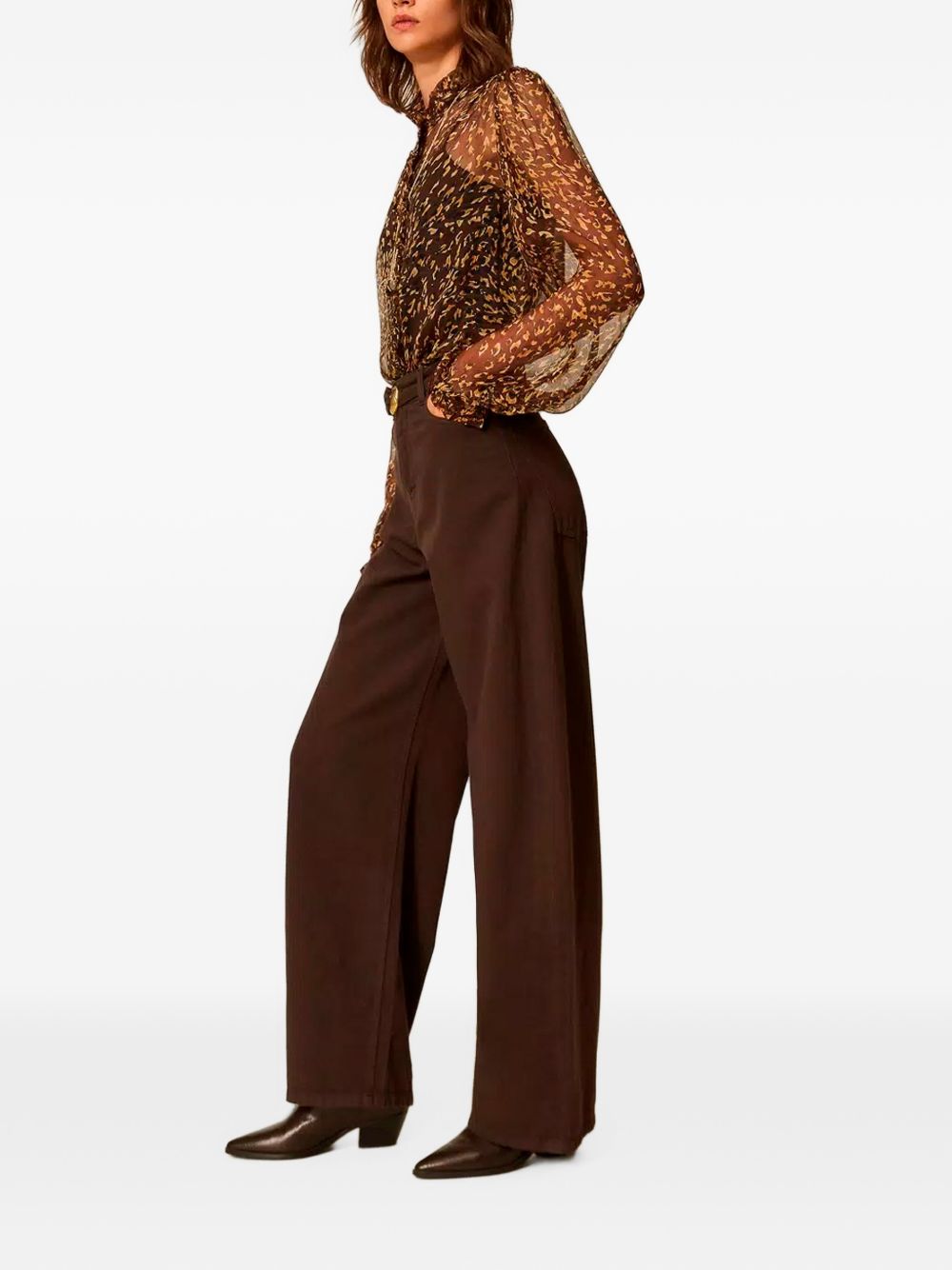 TWINSET Jeans wide leg marroni con cintura e fibbia dorata 