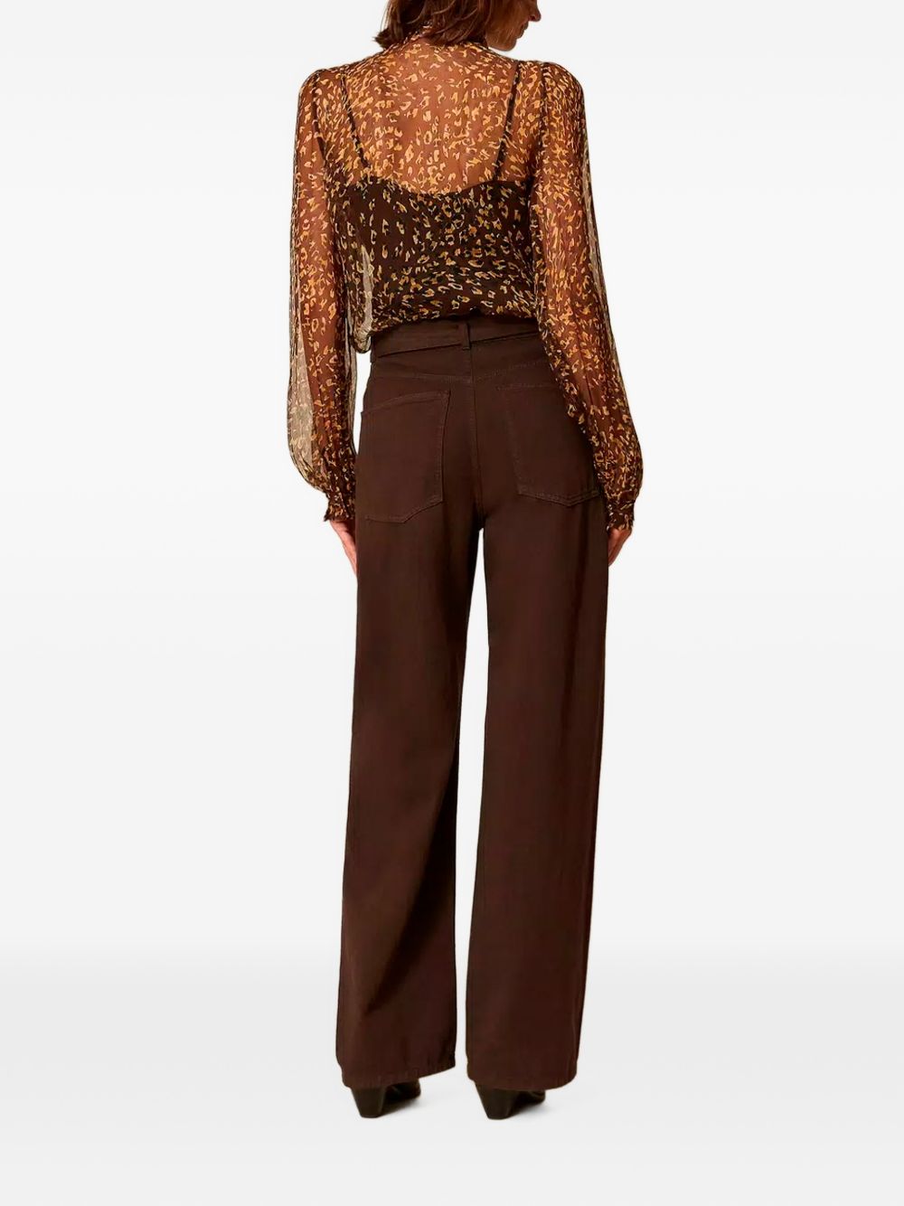 TWINSET Jeans wide leg marroni con cintura e fibbia dorata 