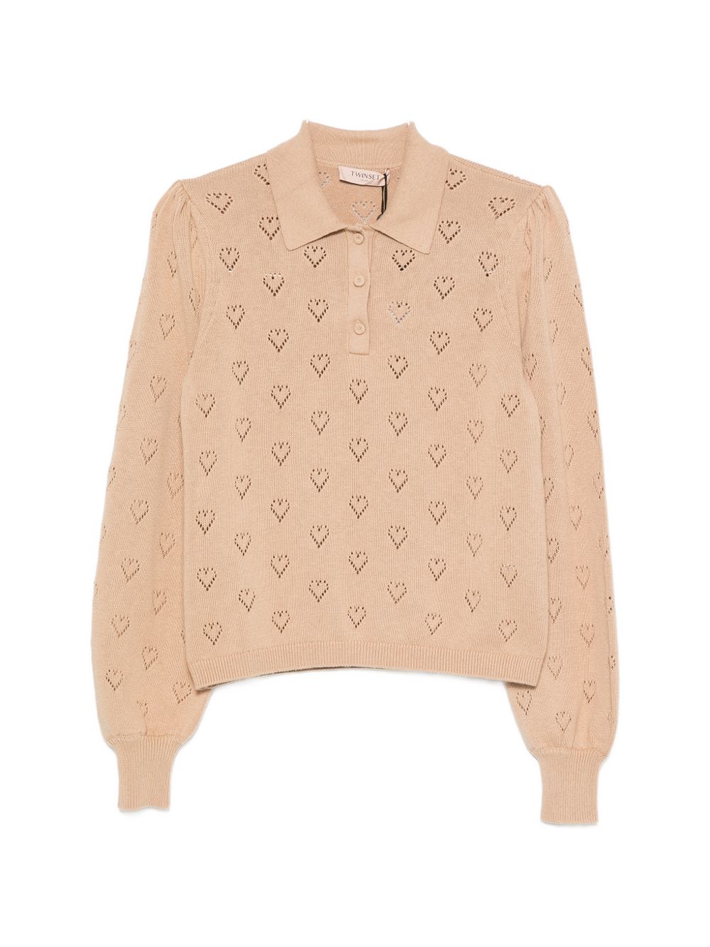TWINSET Polo color cipria con cuori traforati all-over 