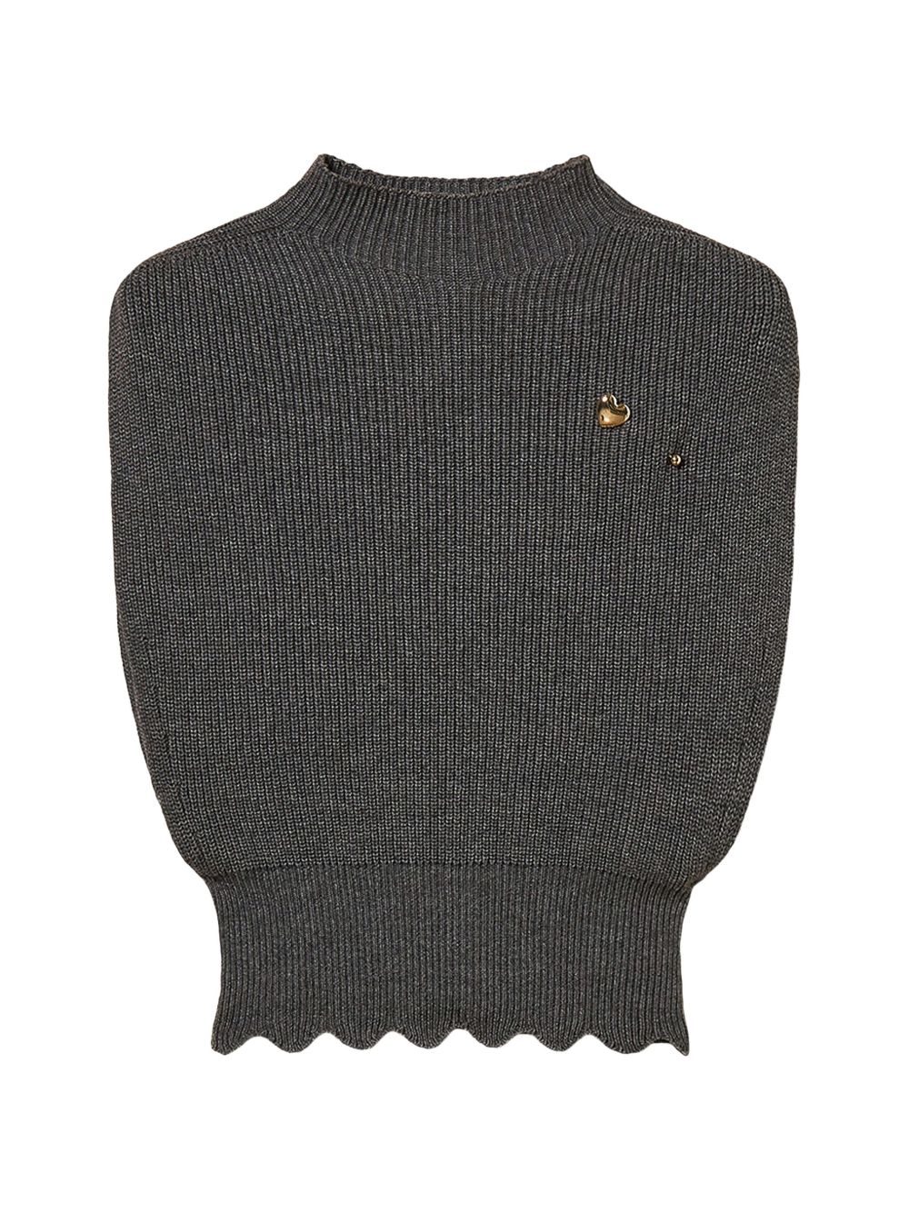 TWINSET Top smanicato grigio in lana con collo alto 