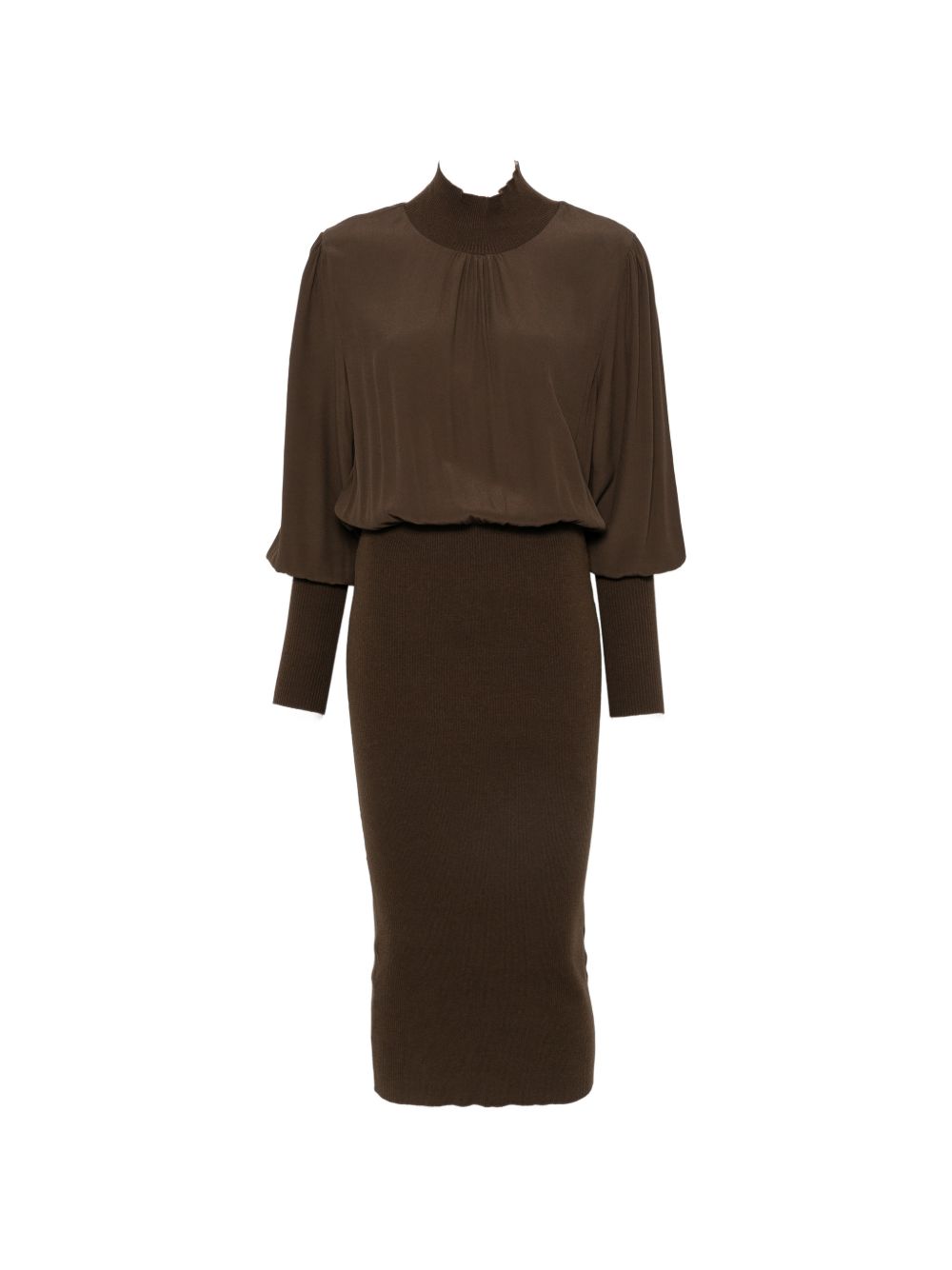 TWINSET Abito lungo in maglia marrone con maniche a sbuffo 