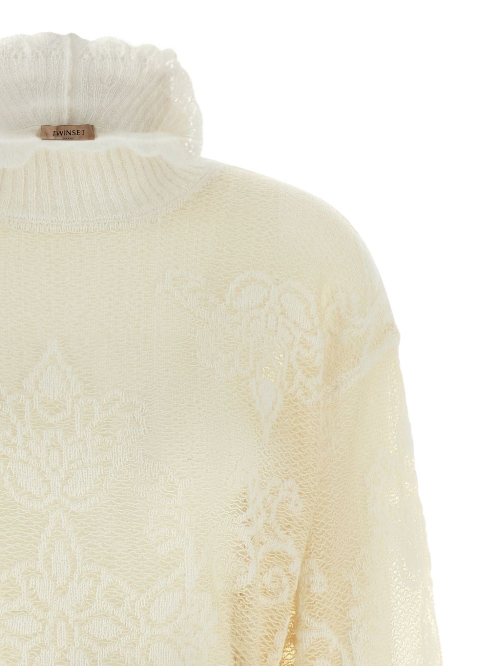 TWINSET Maglia a collo alto impreziosita da pizzo floreale all-over 