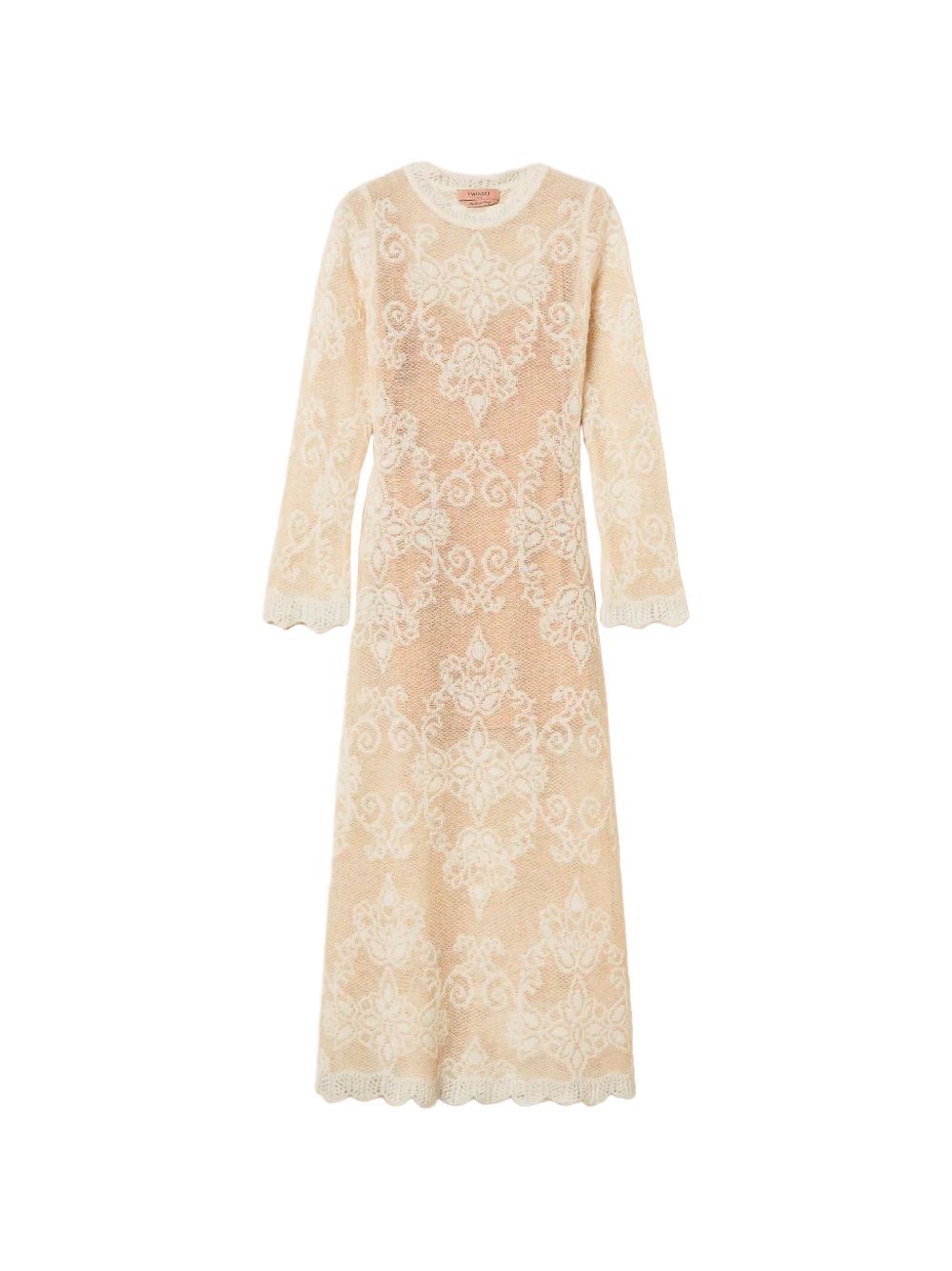 TWINSET Abito lungo color sabbia con pizzo e sottoveste nude 