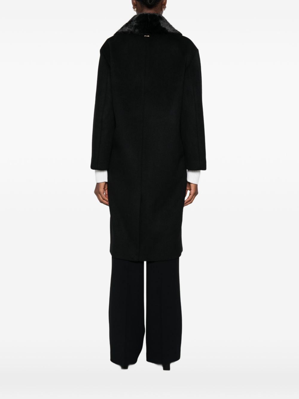TWINSET Cappotto Doppiopetto Nero in Lana e ecopelle 