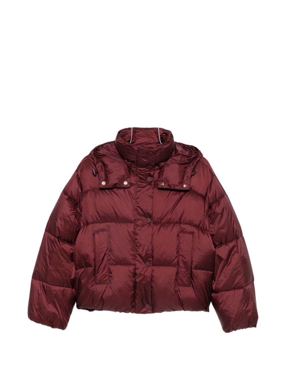 TWINSET Piumino corto lucido color bordeaux con cappuccio 