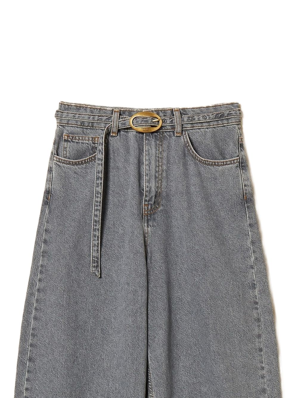 TWINSET Jeans grigi barrel leg con cinturina e fibbia in vita 