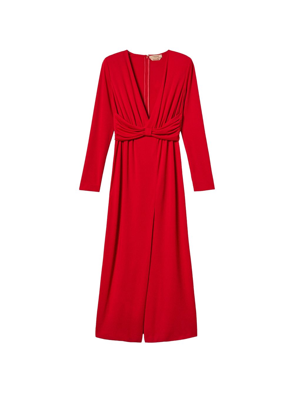 TWINSET Abito lungo rosso drappeggiato con scollo a V 