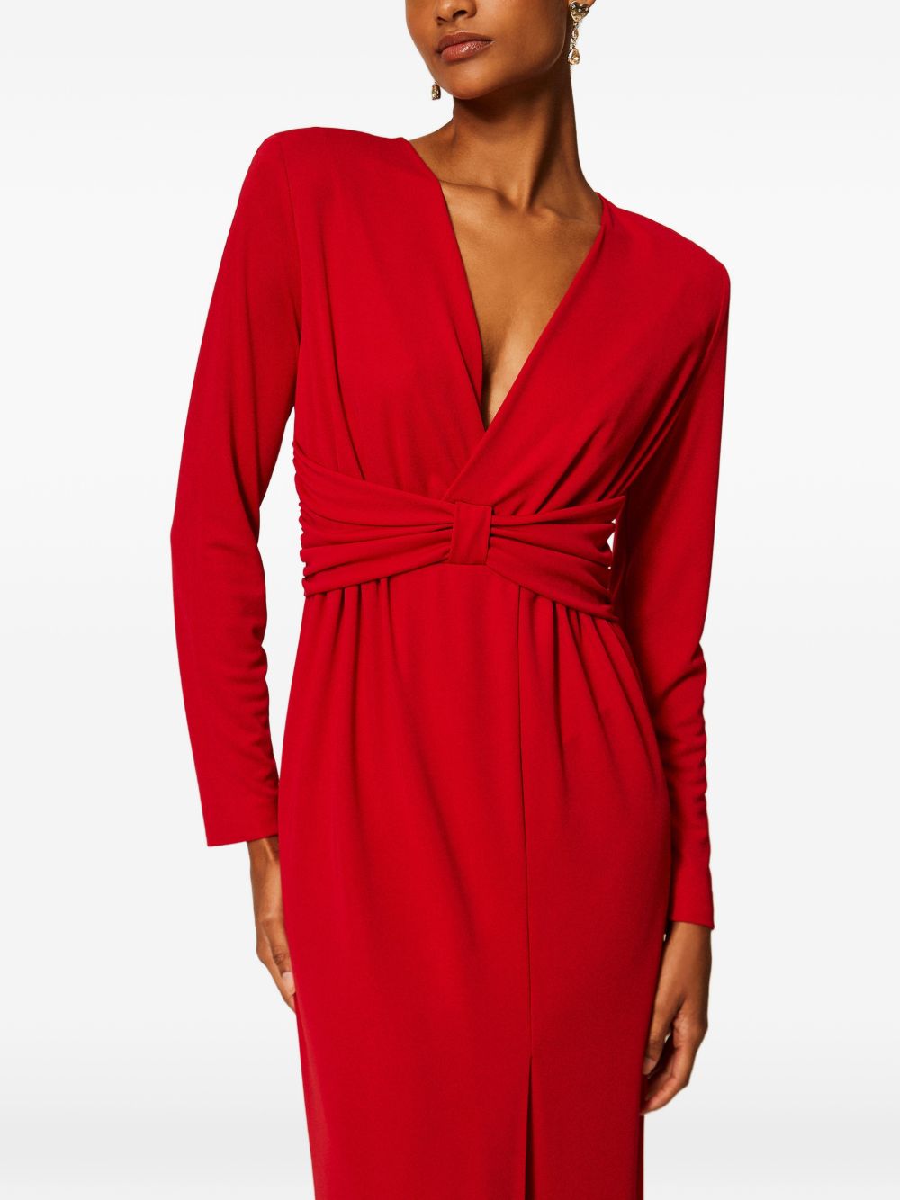 TWINSET Abito lungo rosso drappeggiato con scollo a V 