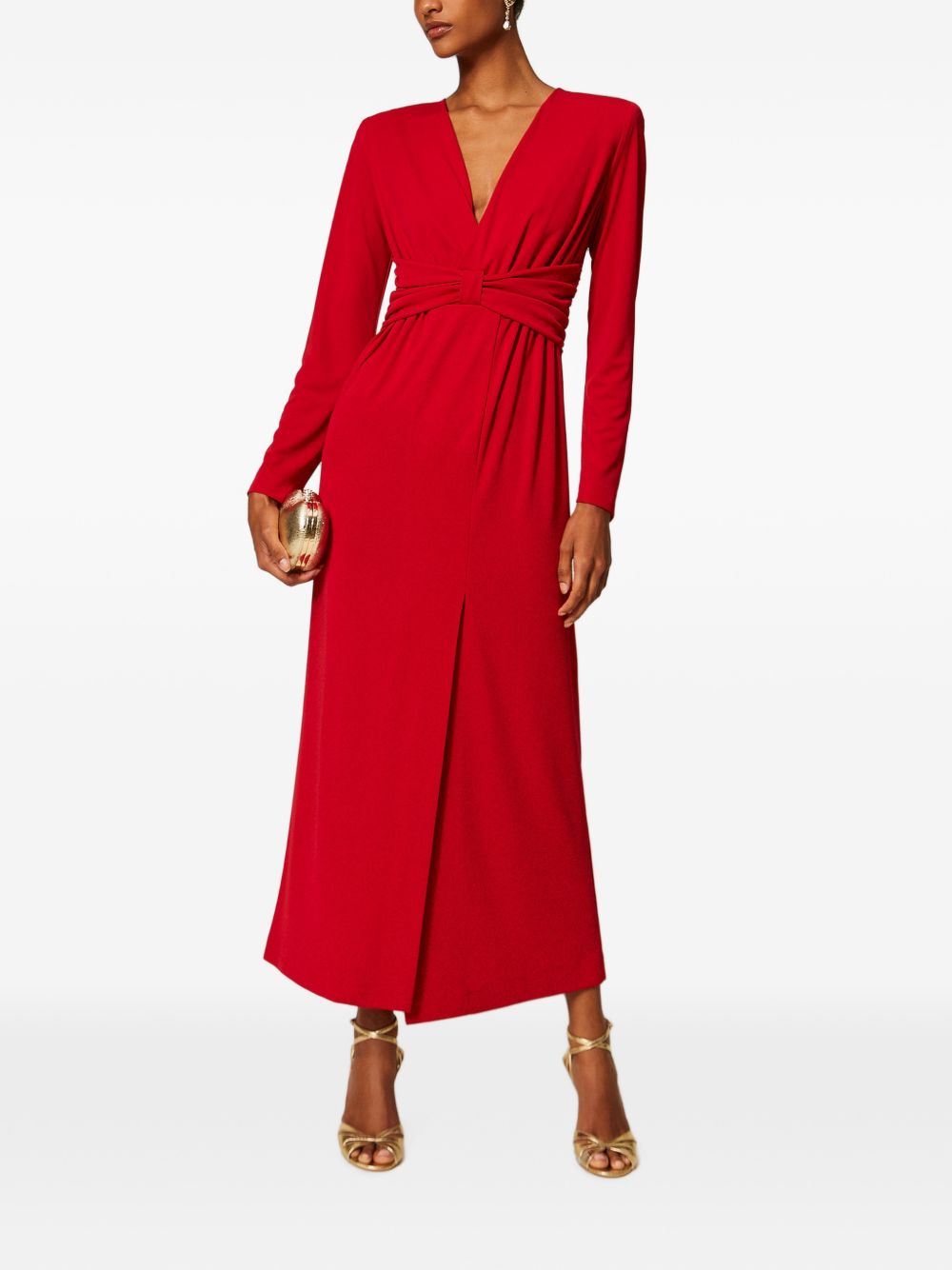 TWINSET Abito lungo rosso drappeggiato con scollo a V 