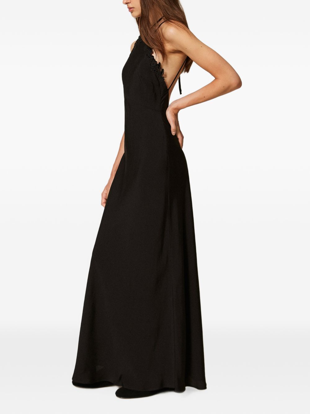 TWINSET Abito elegante nero con pizzo e scollo sulla schiena 