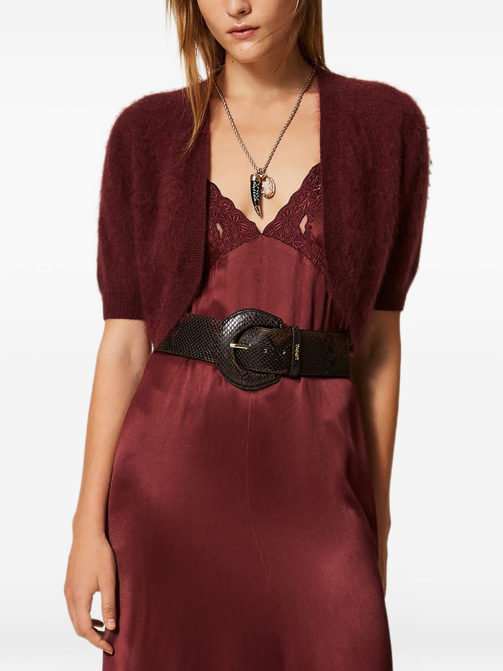 TWINSET Cardigan coprispalle bordeaux a maniche corte in lana 