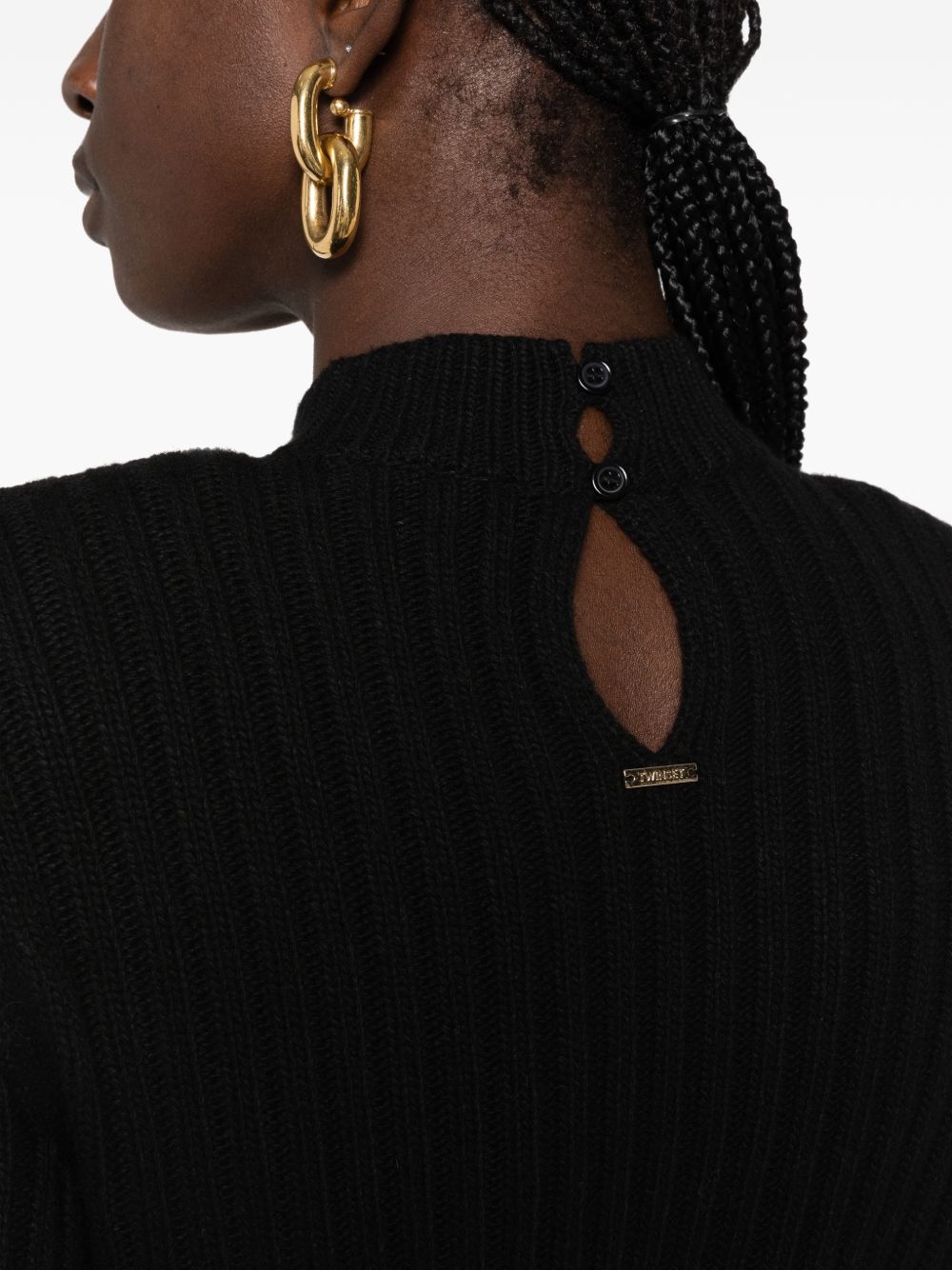 TWINSET Abito corto nero in misto lana con texture traforata 