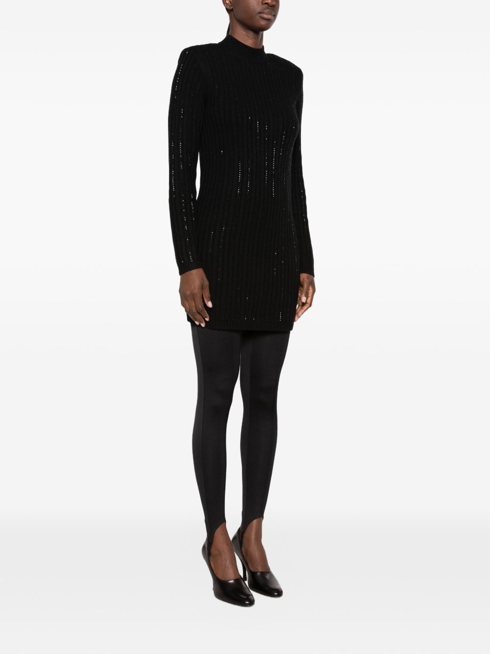 TWINSET Abito corto nero in misto lana con texture traforata 
