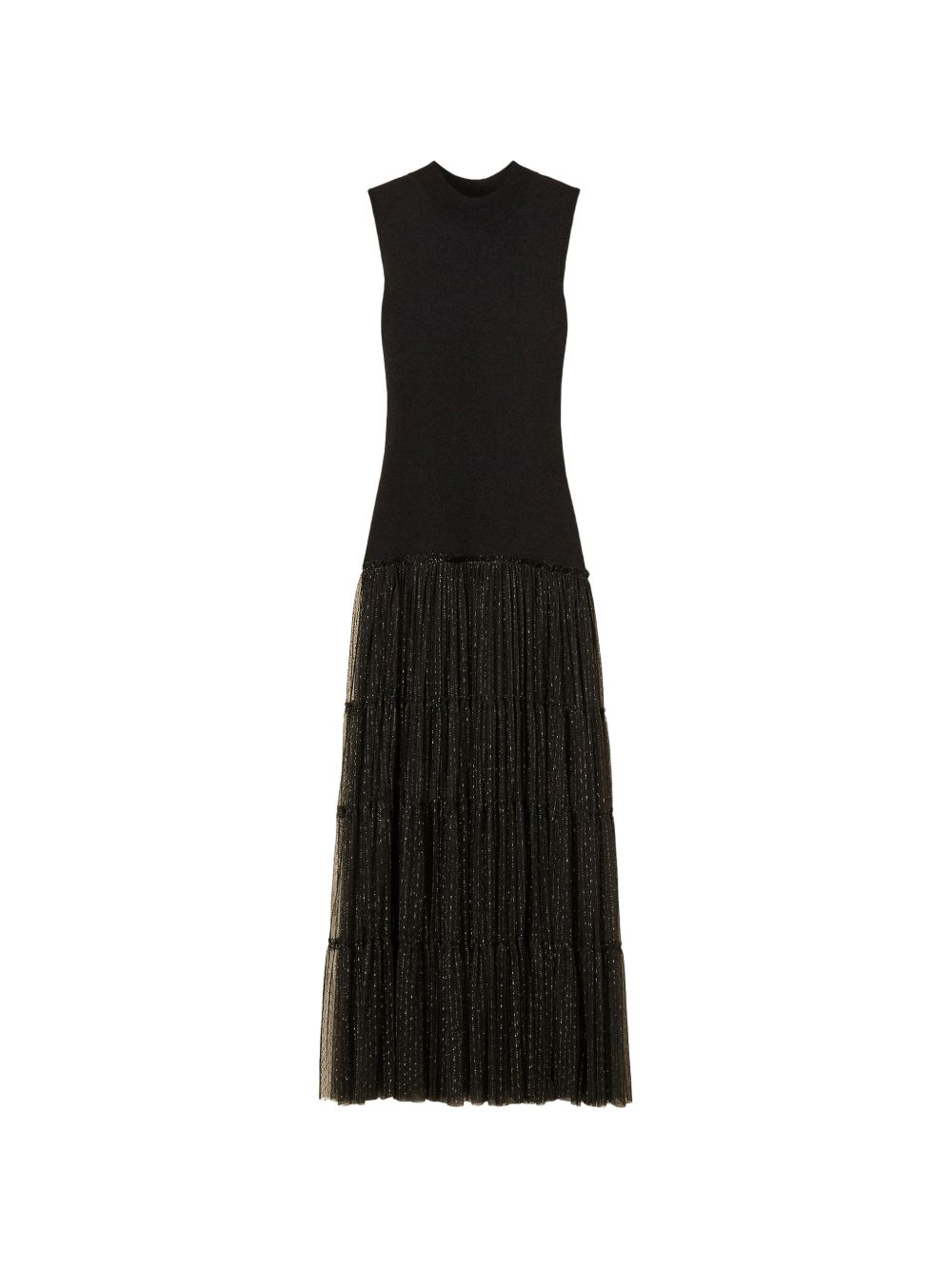 TWINSET Abito nero lungo smanicato in maglia e tulle plumetis 