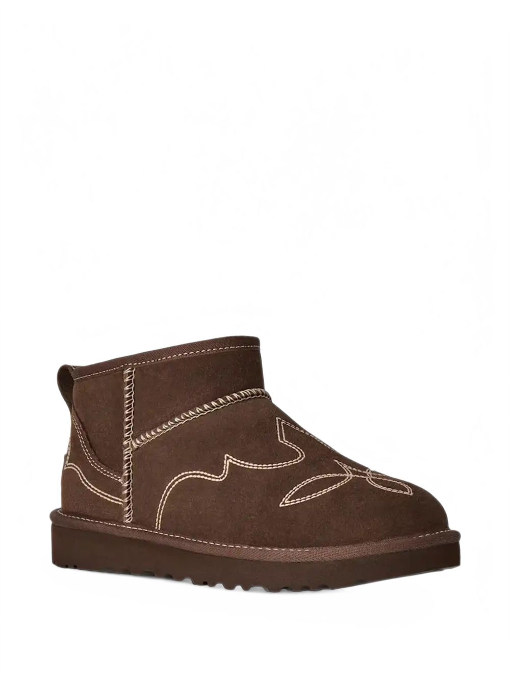 UGG Stivaletti marroni in pelle con cuciture a contrasto chiare 