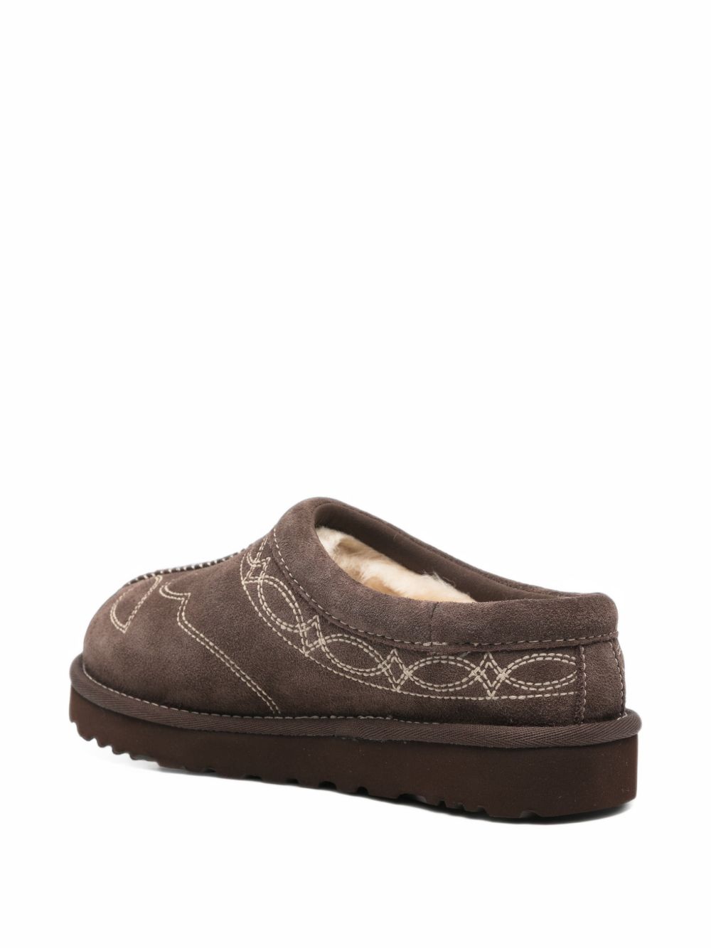 UGG Sabot in pelle marrone scuro con dettagli decorativi 