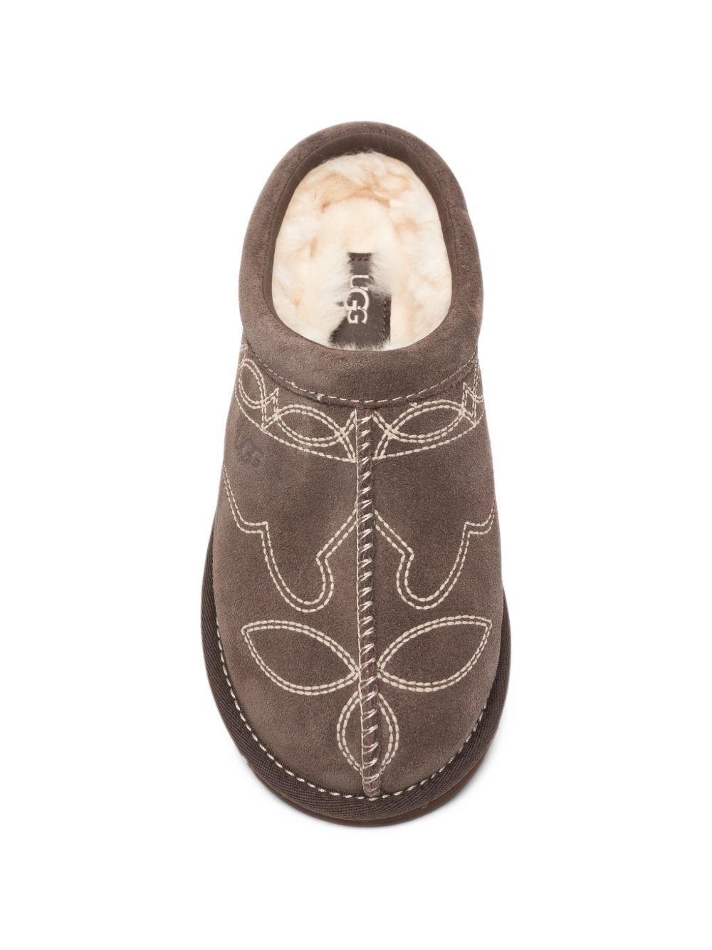 UGG Sabot in pelle marrone scuro con dettagli decorativi 