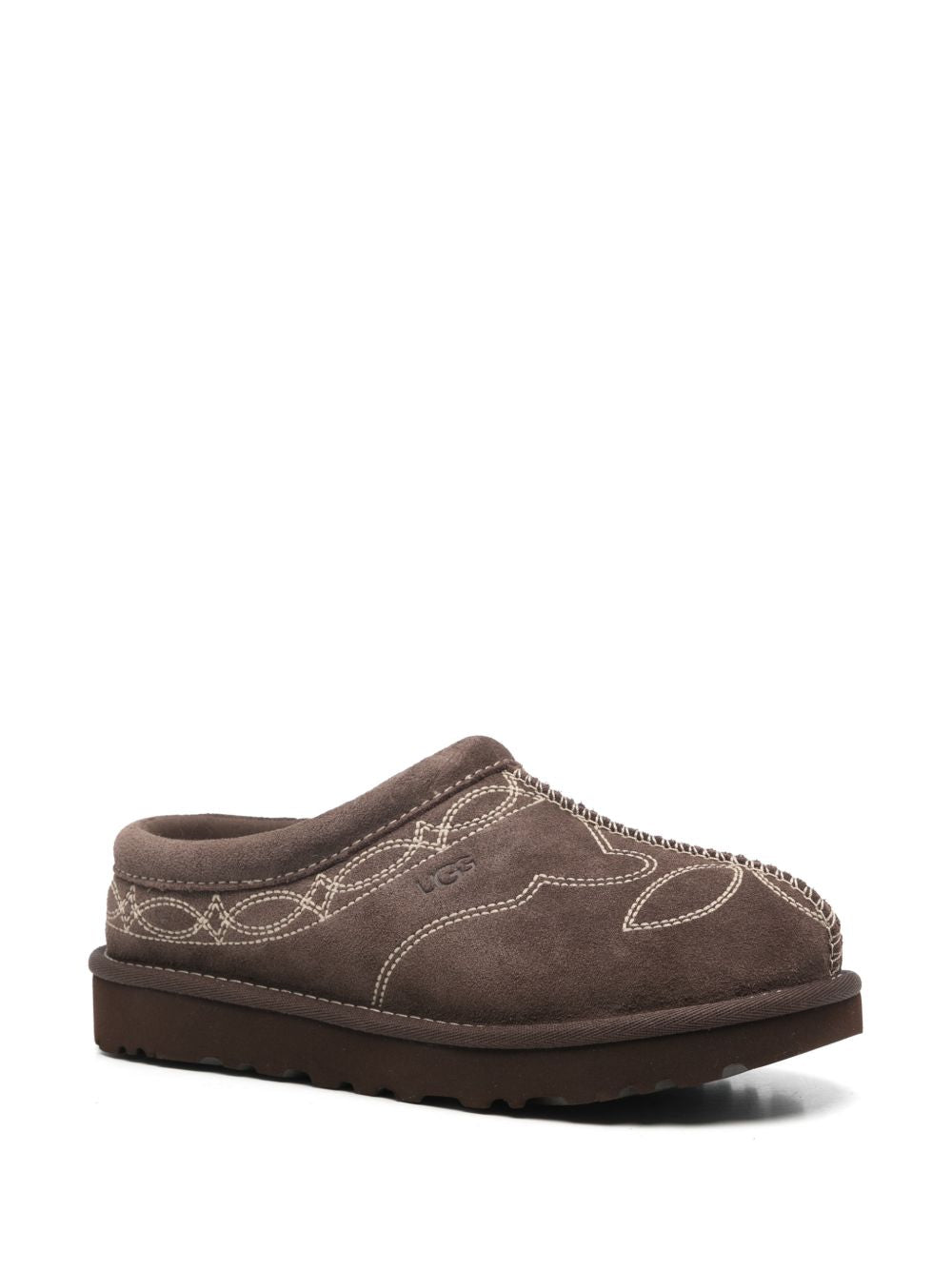 UGG Sabot in pelle marrone scuro con dettagli decorativi 