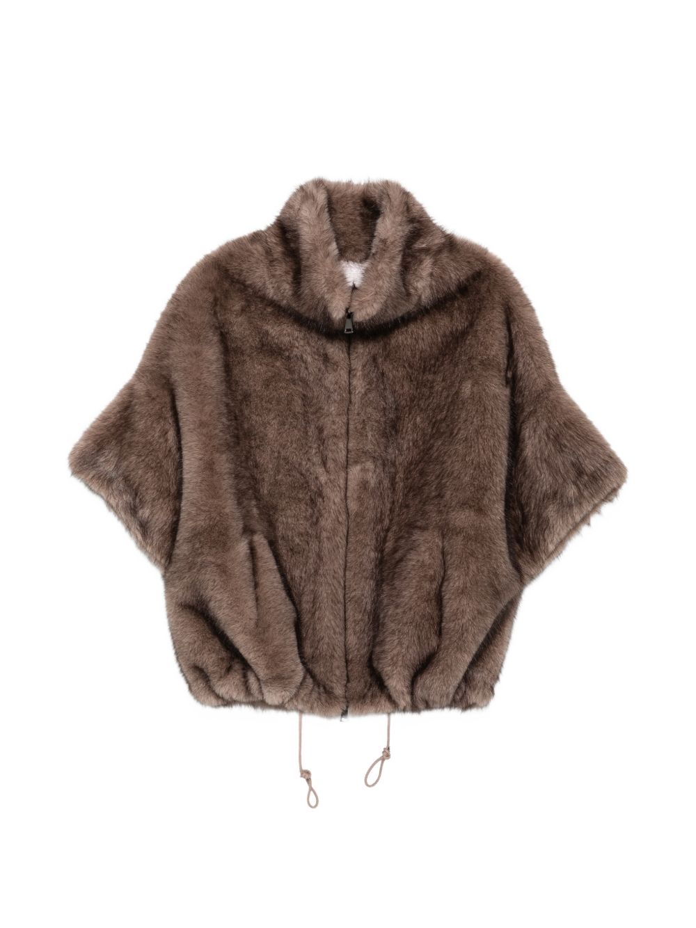 VALENTINI 1972 Giacca marrone in ecopelliccia con coulisse in vita 