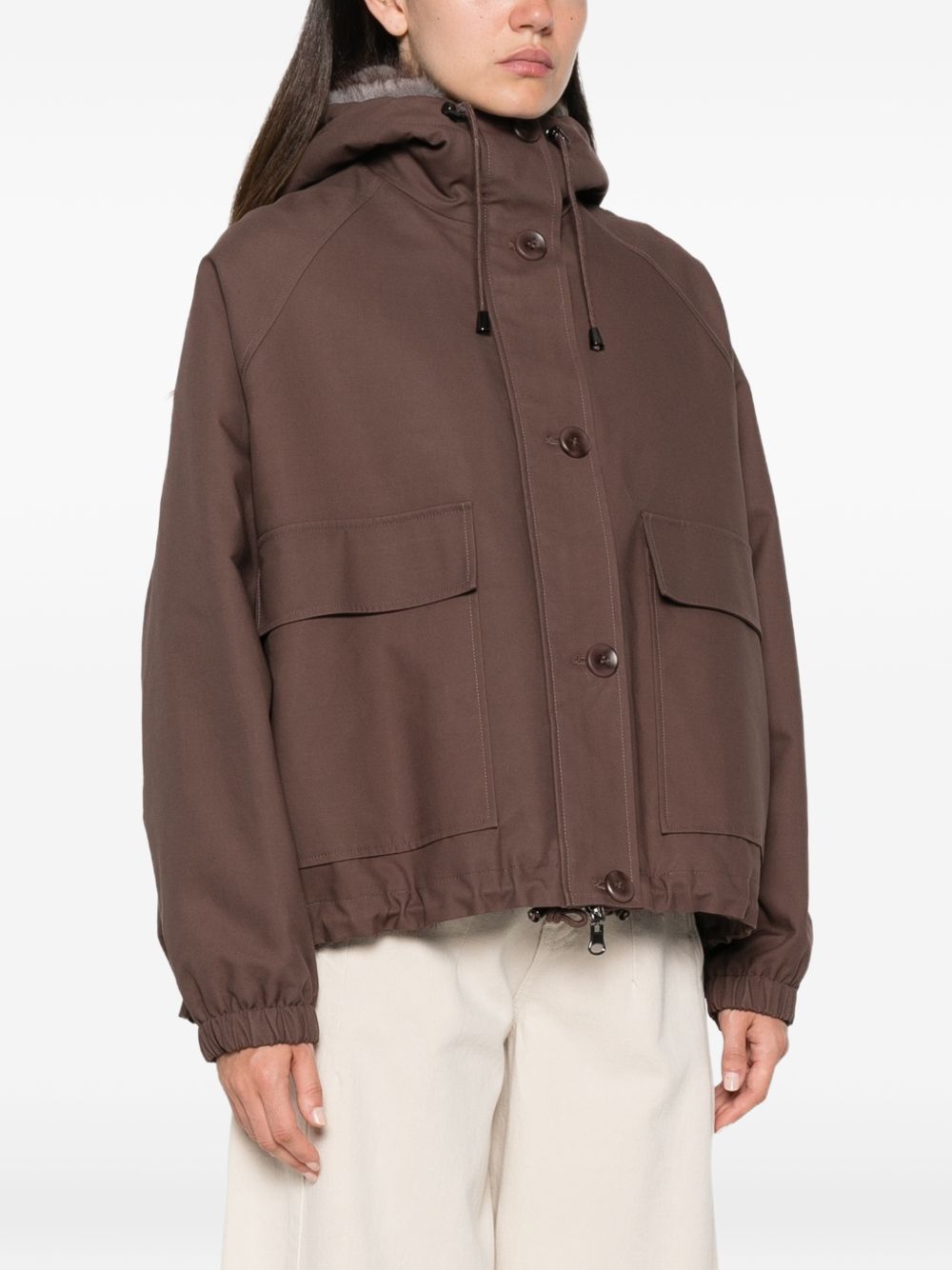 VALENTINI 1972 Parka reversibile marrone in ecopelliccia con cappuccio 