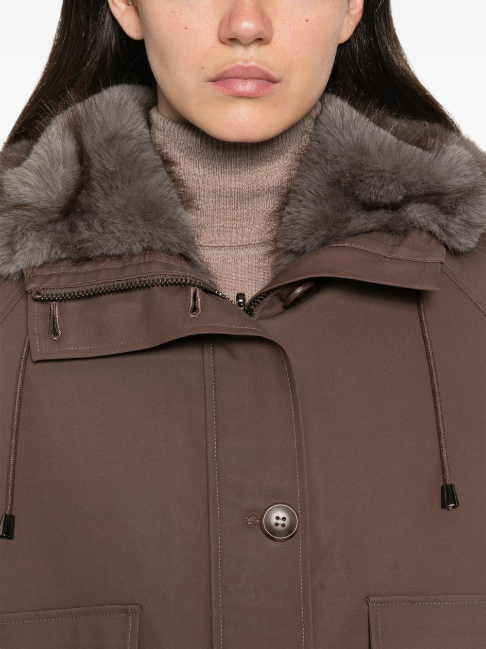 VALENTINI 1972 Parka reversibile marrone in ecopelliccia con cappuccio 