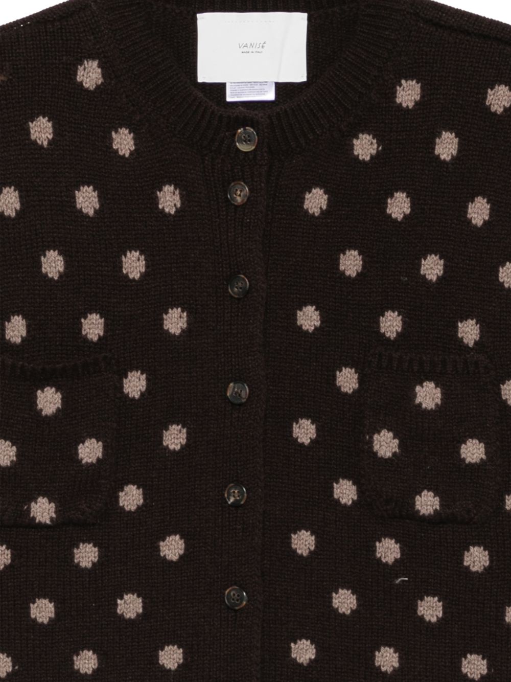 VANISE Gilet SUSAN CAFFÈ in lana marrone con motivo a pois 